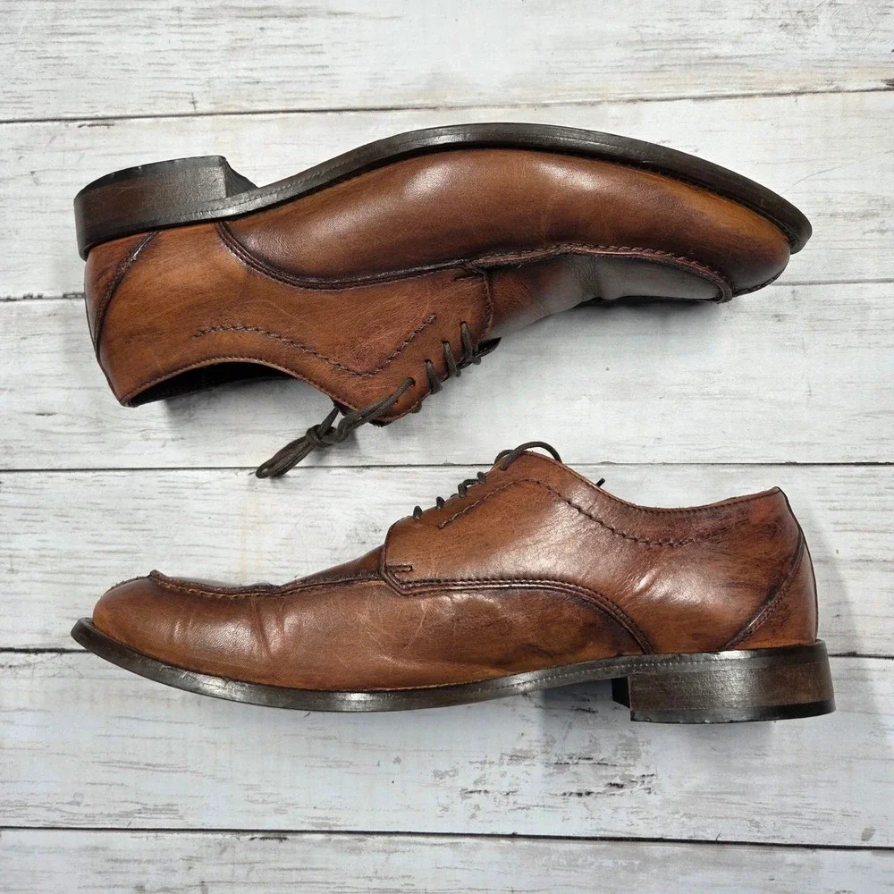 Tasso Elba Mens‎ Brown Leather Split Toe Dress Shoes Size 10.5 M Cognac